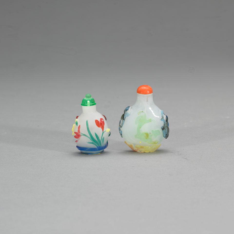 Two Peking Glass Overlay Snuff Bottles