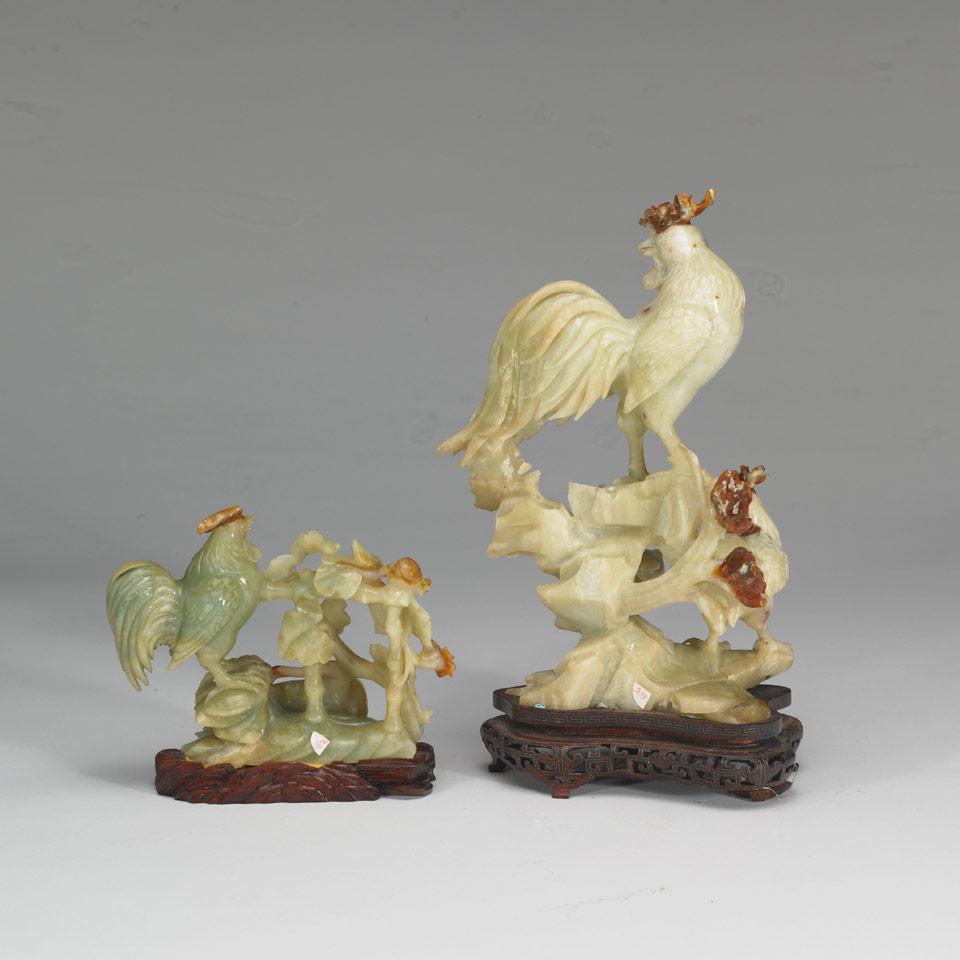 Two Hardstone Roosters