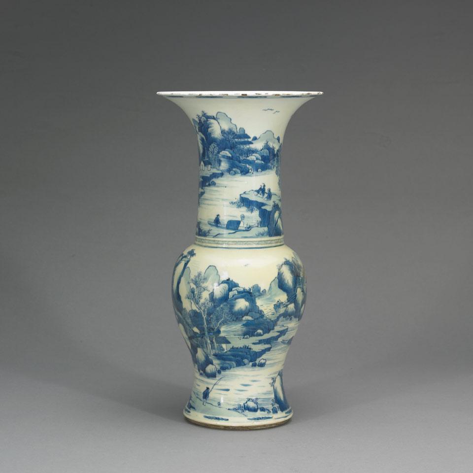 Blue and White Landscape Yenyen Vase, Qing Dynasty, Kangxi Period (1664-1722)