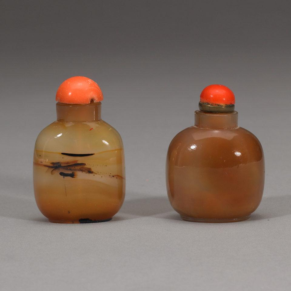 Two Agate Snuff Bottles, Qing Dynasty, 19th Century