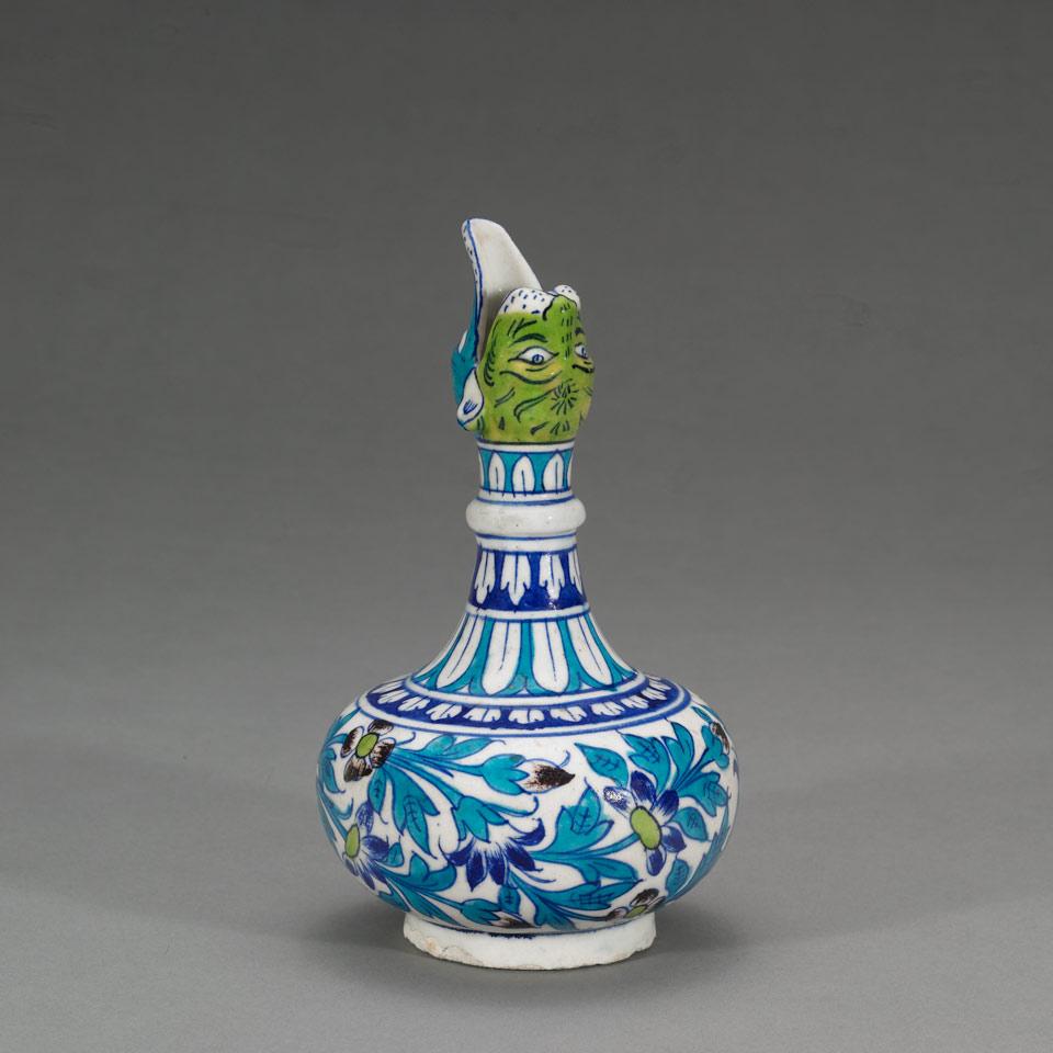 Iznik Style Beast Head Bottle Vase, Turkey, Circa 1900