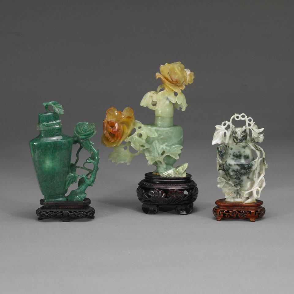 Three Hardstone Floral Vases