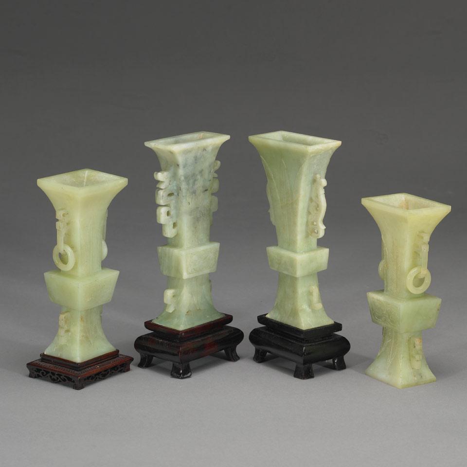 Four Hardstone Gu-Form Vases