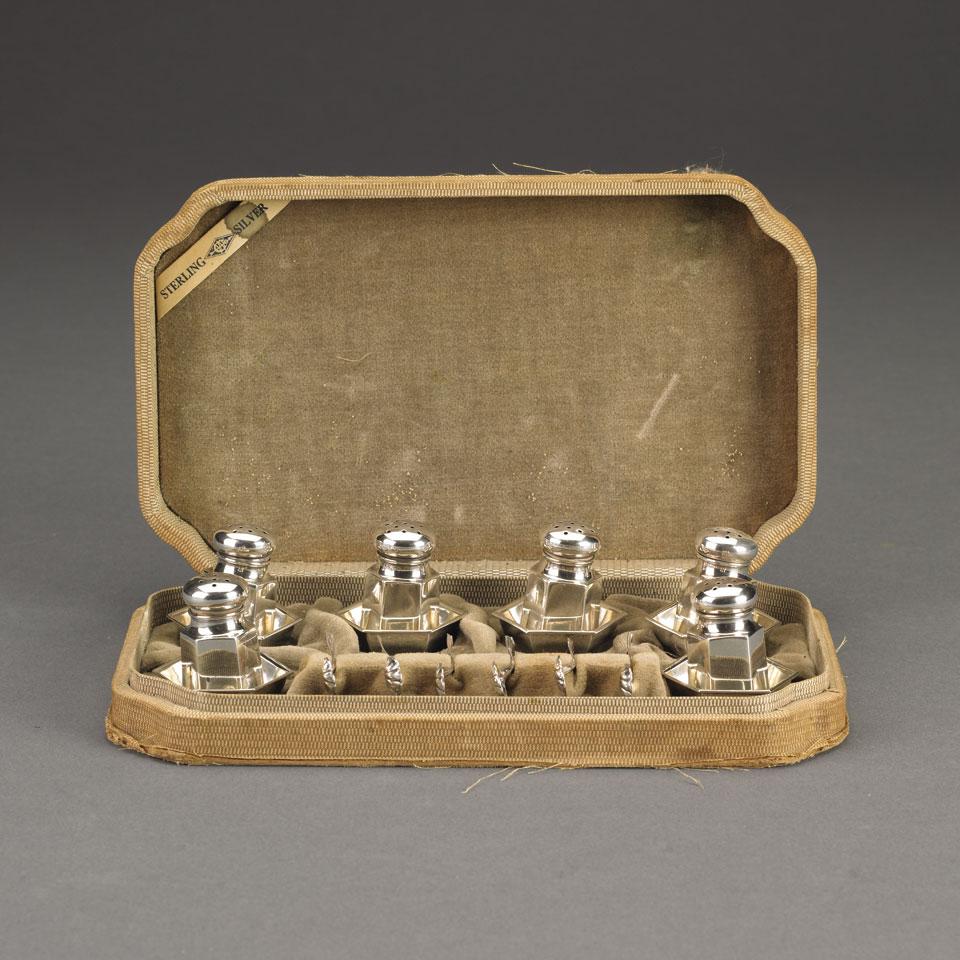 Six American Silver Salts and Spoons, with Six Pepperettes, Webster Company, North Attleboro, Mass., 20th century