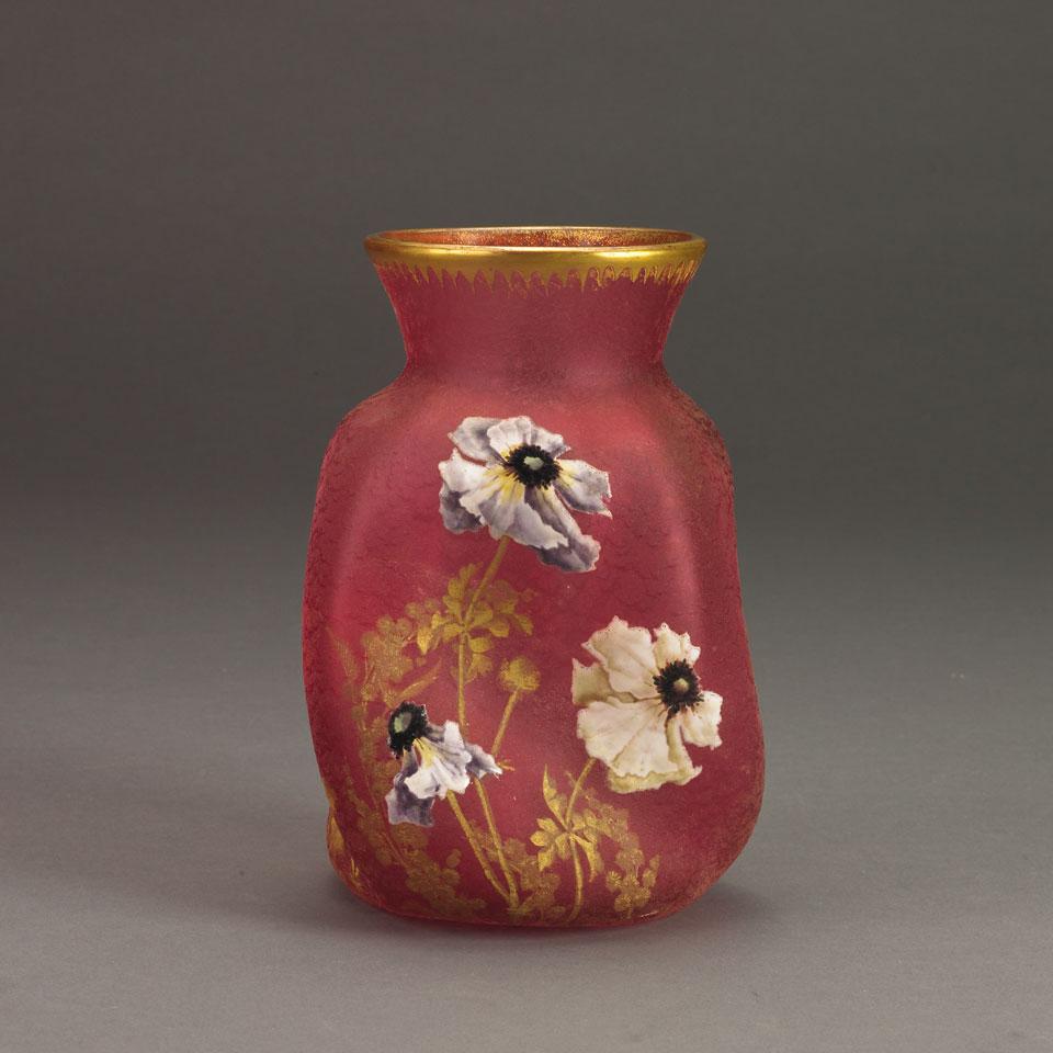 Mt. Joye Gilded and Enamelled Pink Glass Vase, late 19th/early 20th century