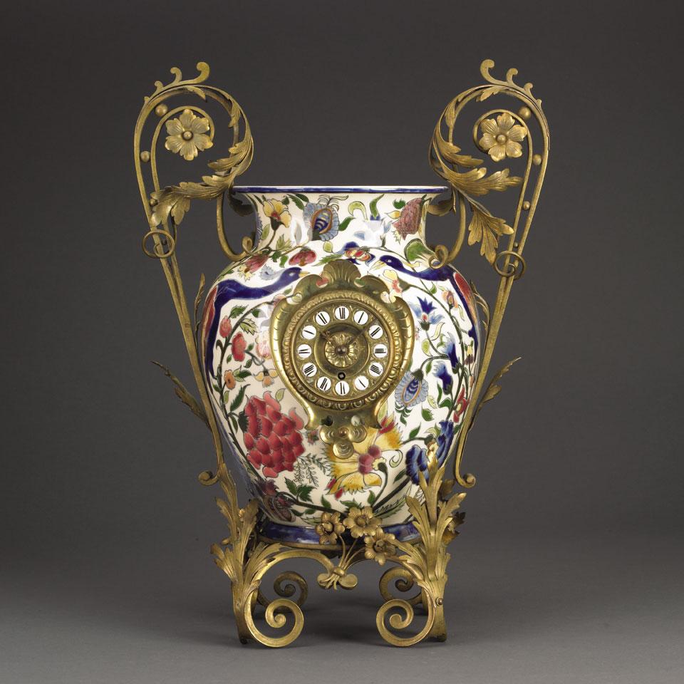 Gilt-Metal Mounted Zsolnay Vase Form Clock, late 19th century