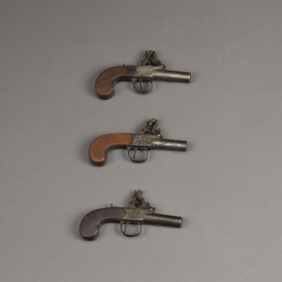 Three Flintlock Pocket Pistols, early 19th century