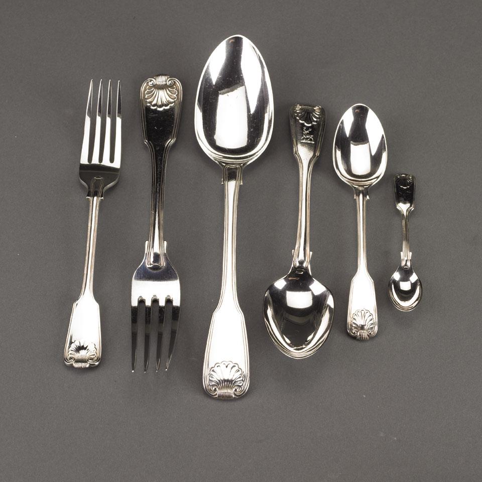 Georgian and Later Silver  Fiddle, Thread, and Shell Pattern Flatware, mainly 19th century
