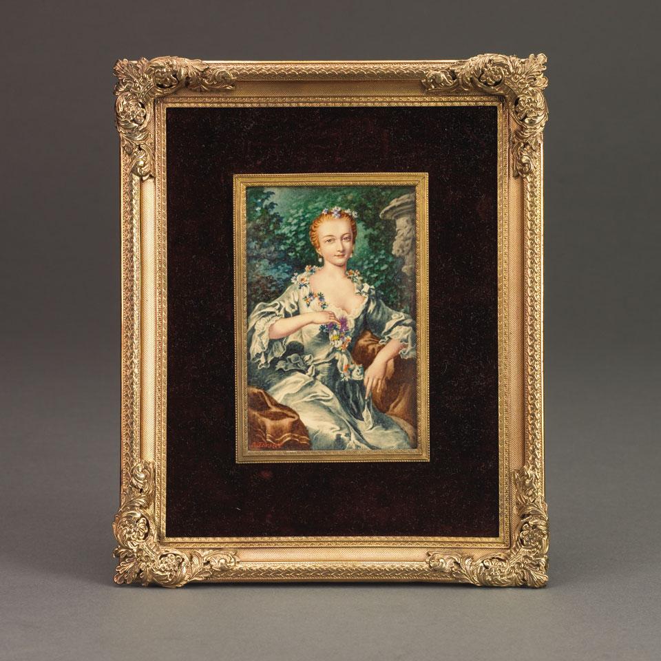 Miniature Painted Portrait of a Young Woman, C. Forstel, late 19th century