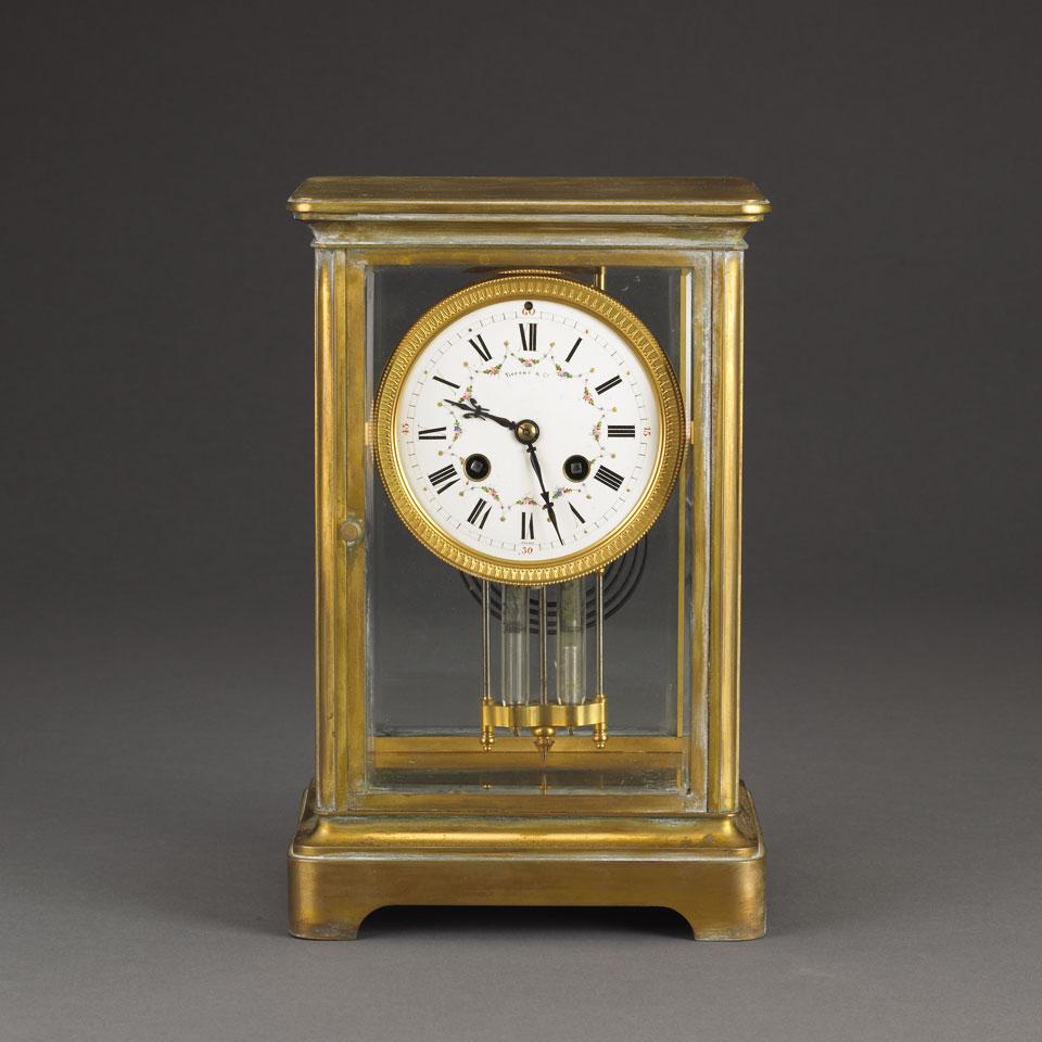 French Gilt-Brass and Glass Cased Mantel Clock, for Tiffany & Co., early 20th century