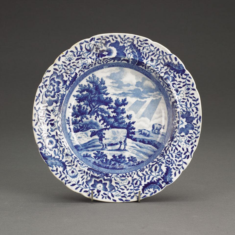 Staffordshire Blue Printed ‘Durham Ox’ Soup Plate, c.1820
