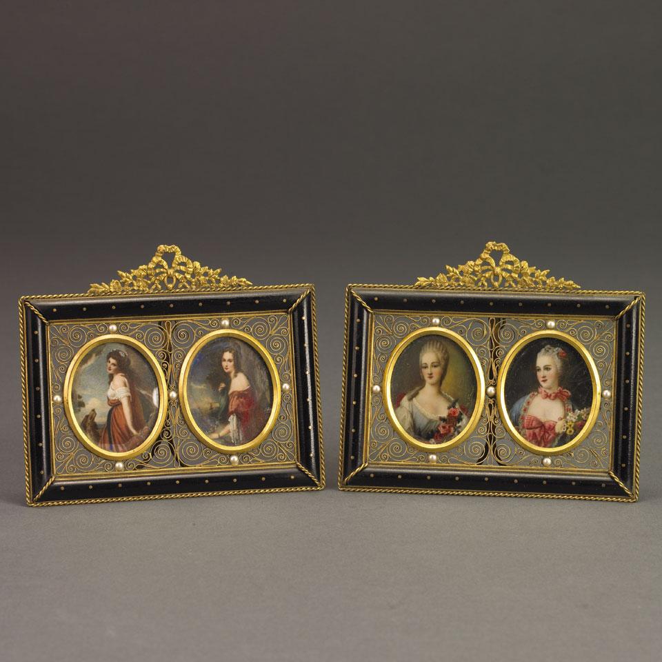 Pair of Double Miniature Portraits of Ladies, c.1900