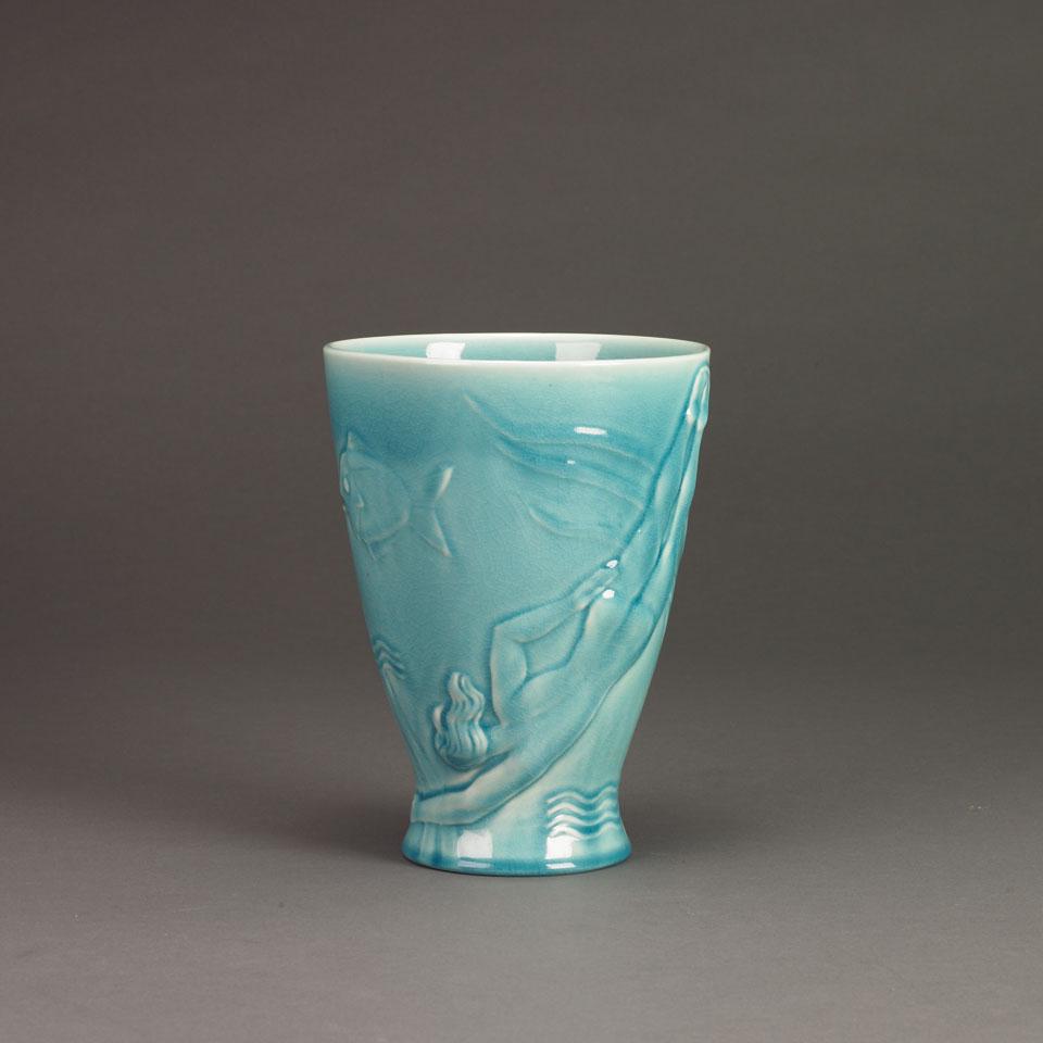 Rookwood Sea Green Glazed Aquatic Motif Vase, 1945