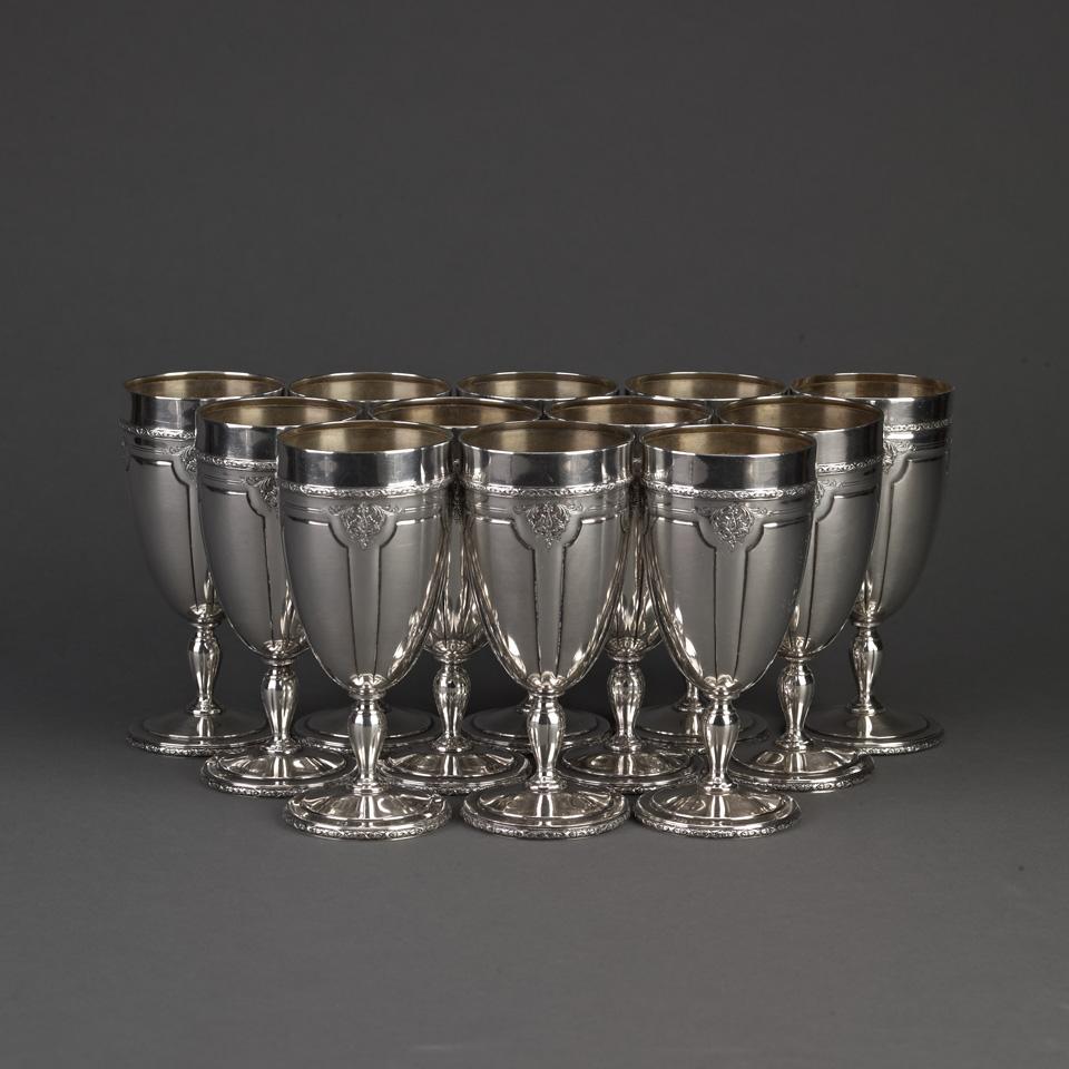 Twelve American Silver ‘Louis XIV’ Pattern Goblets, Towle Silversmiths, Newburyport, Mass., c.1925