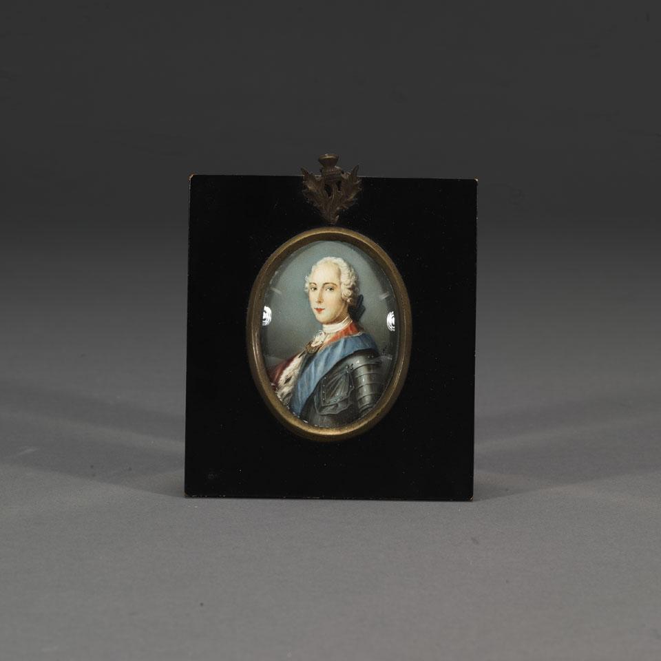 Two British School Portrait Miniature Ivory Ovals, Bonnie Prince Charlie and Another Gentleman 19th century