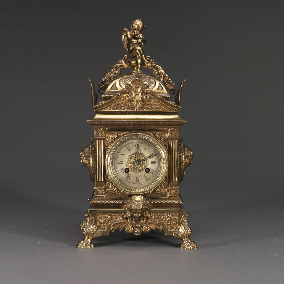 French Renaissance Style Gilt Bronze Table Clock, c.1900