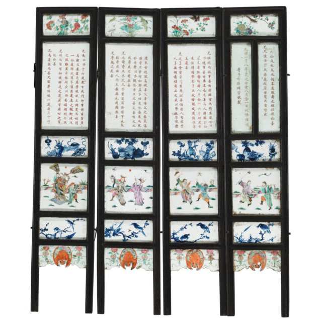 Eight Panel Porcelain Inlay Altar Screen, Qing Dynasty, Dated the 28th Year of the Guangxu Reign (1902) and of the Period