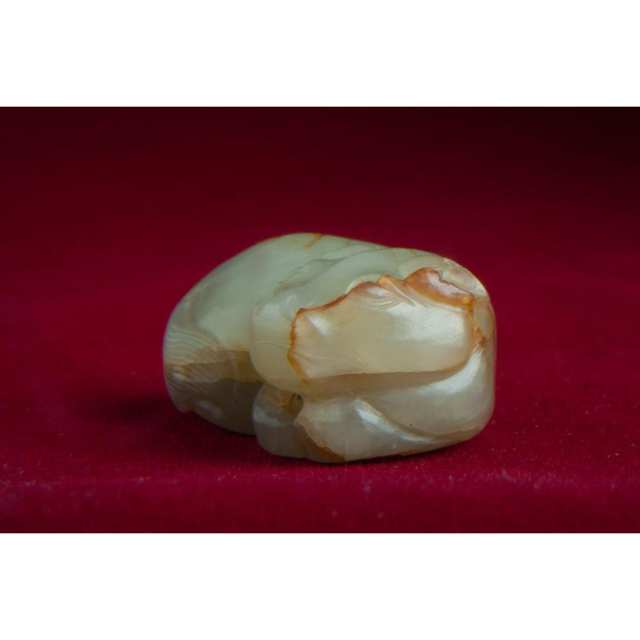 White Jade Recumbent Dog Bead, Qing Dynasty