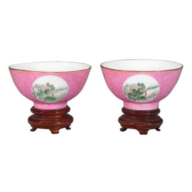 Pair of Famille Rose Landscape Cups, Hongxian Mark and Period (1915-1916)