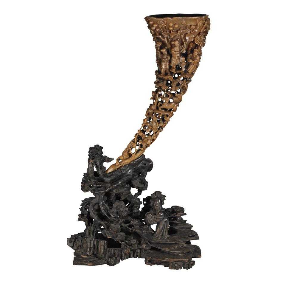 Large Reticulated Rhinoceros Horn ‘Immortals’ Cup, Late QIng Dynasty