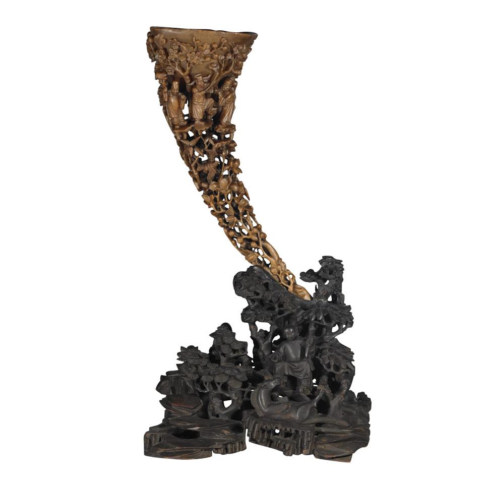 Large Reticulated Rhinoceros Horn ‘Immortals’ Cup, Late QIng Dynasty