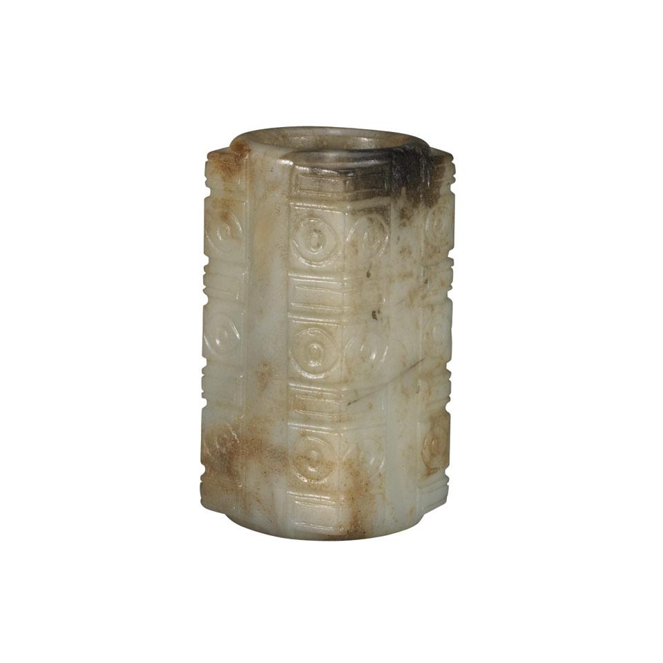 Mottled Grey Jade Cong-Form Vase, Qing Dynasty, 19th Century