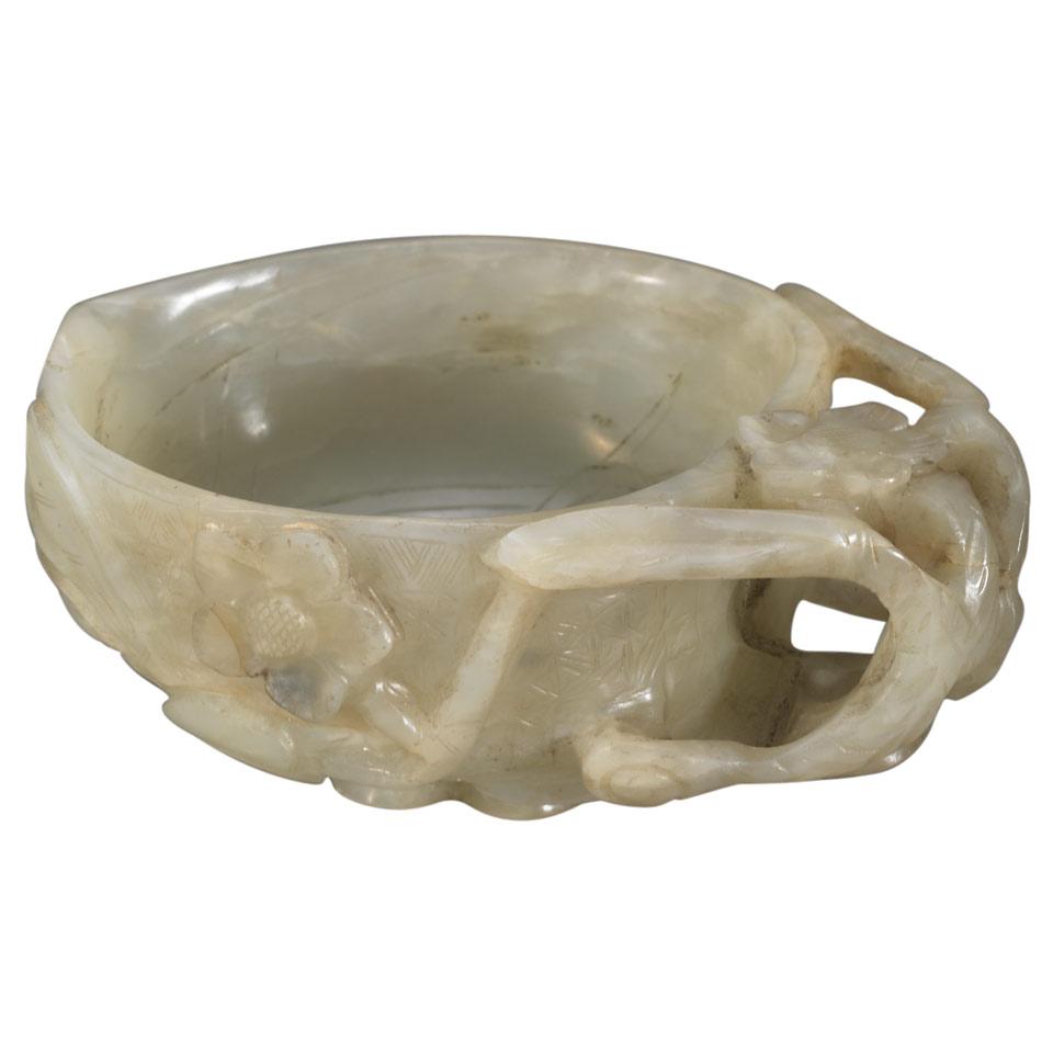 Pale Celadon Jade Peach Cup, Qing Dynasty