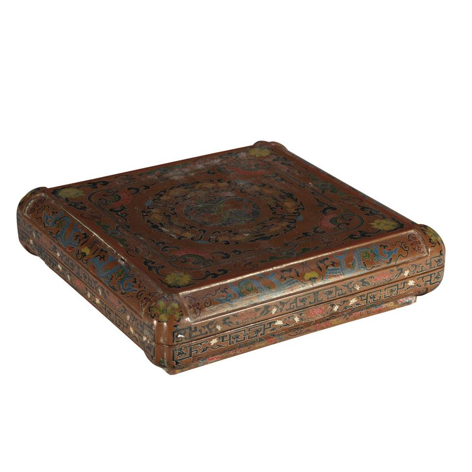 Large Square-Form Lacquer Box, Wanli Mark, 19th Century