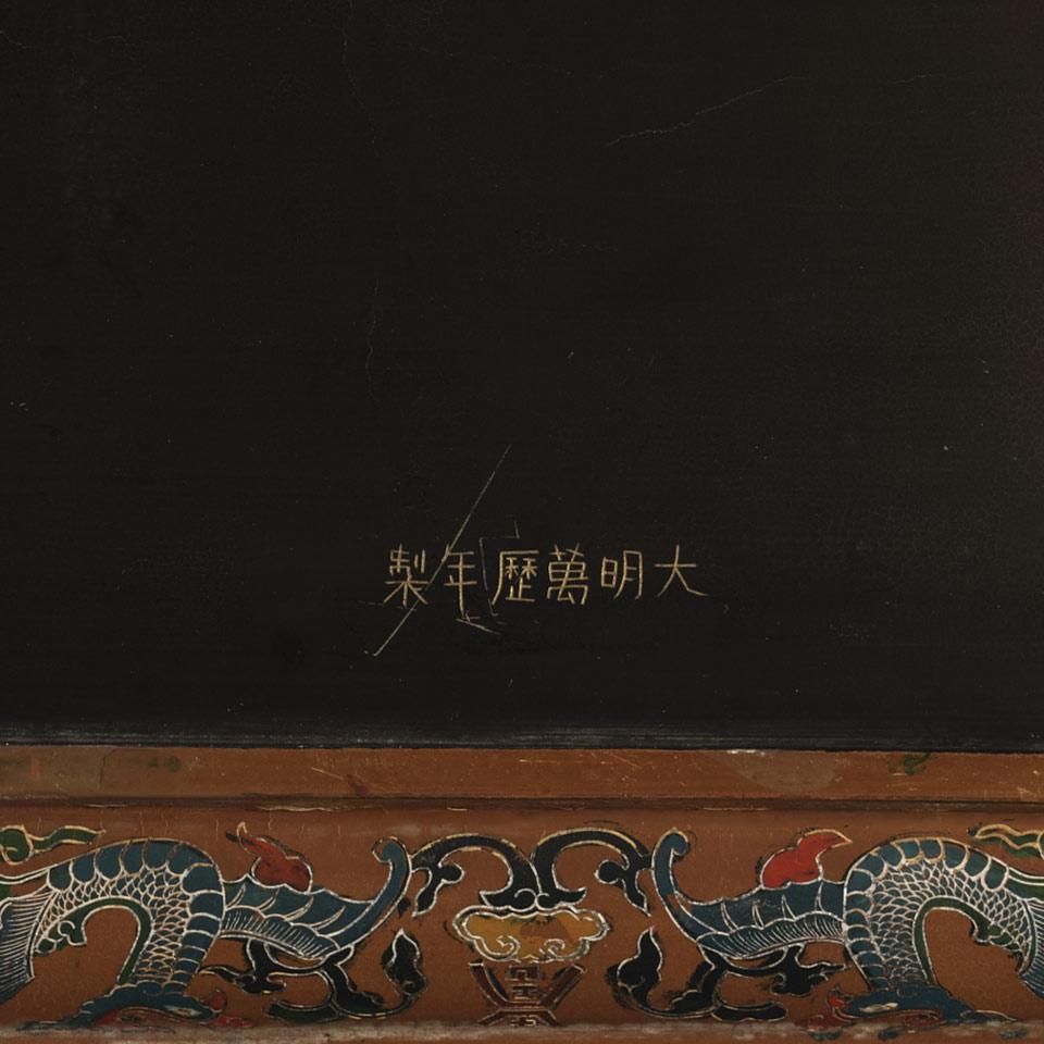 Large Square-Form Lacquer Box, Wanli Mark, 19th Century