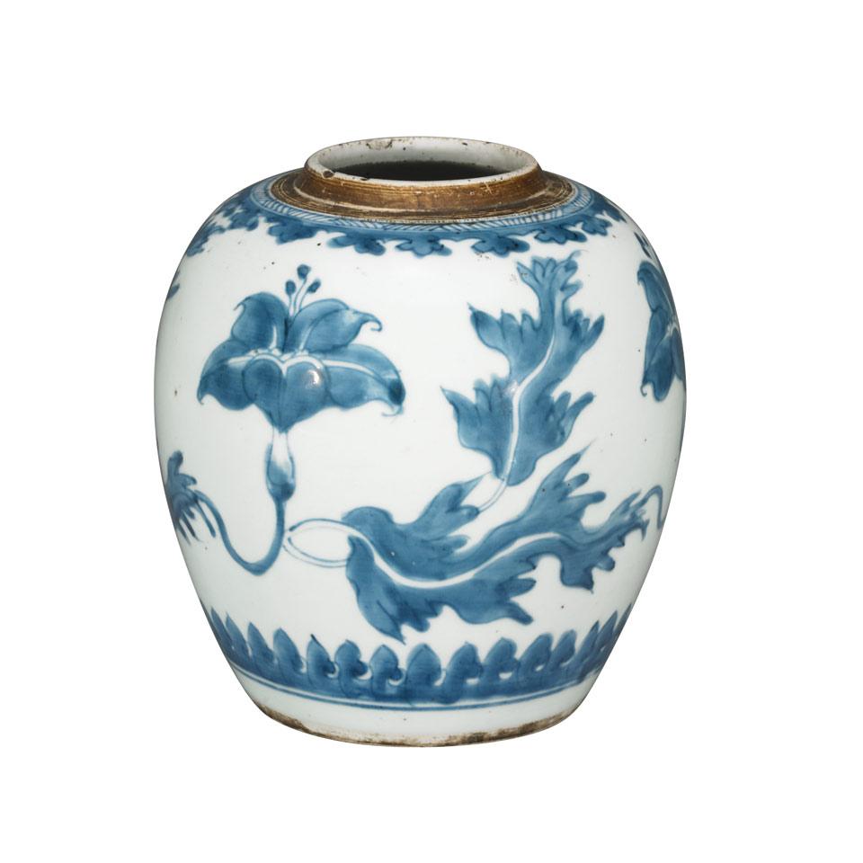 Blue and White Lotus Ginger Jar, Qing Dynasty, Shunzhi Period (1644-1661)