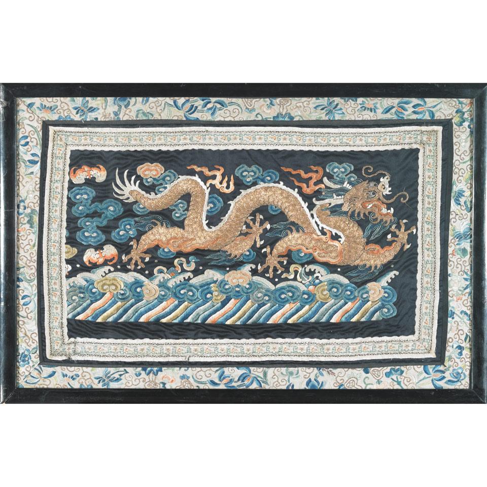 Silk Embroided Dragon Robe Fragment, Qing Dynasty, 19th Century