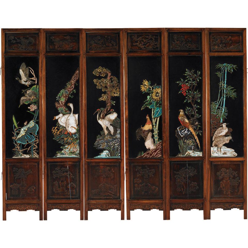 Six-Panel Cloisonné Enamel ‘Birds of Paradise’ Screen, Qing Dynasty,19th Century