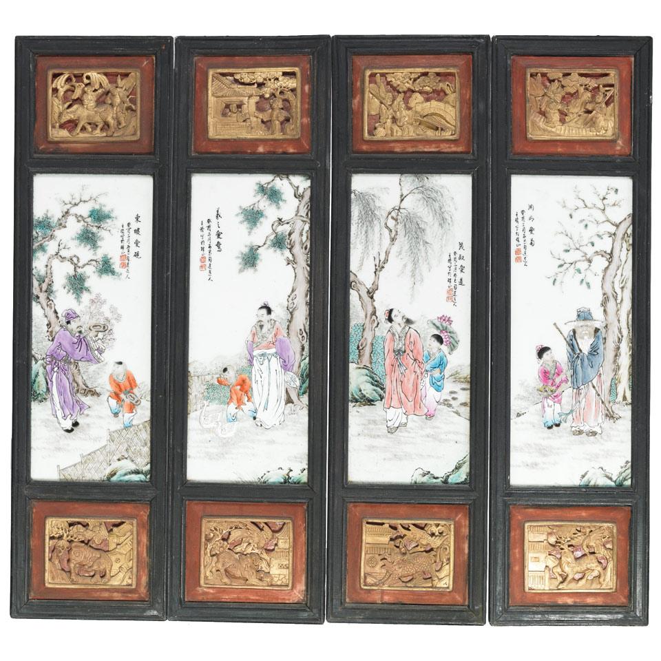 Four Famille Rose Porcelain Panels, First Half 20th Century
