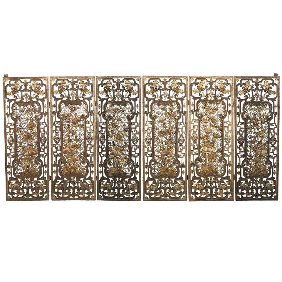 Six Large Gilt Wood Architectural Panels, Early 20th Century