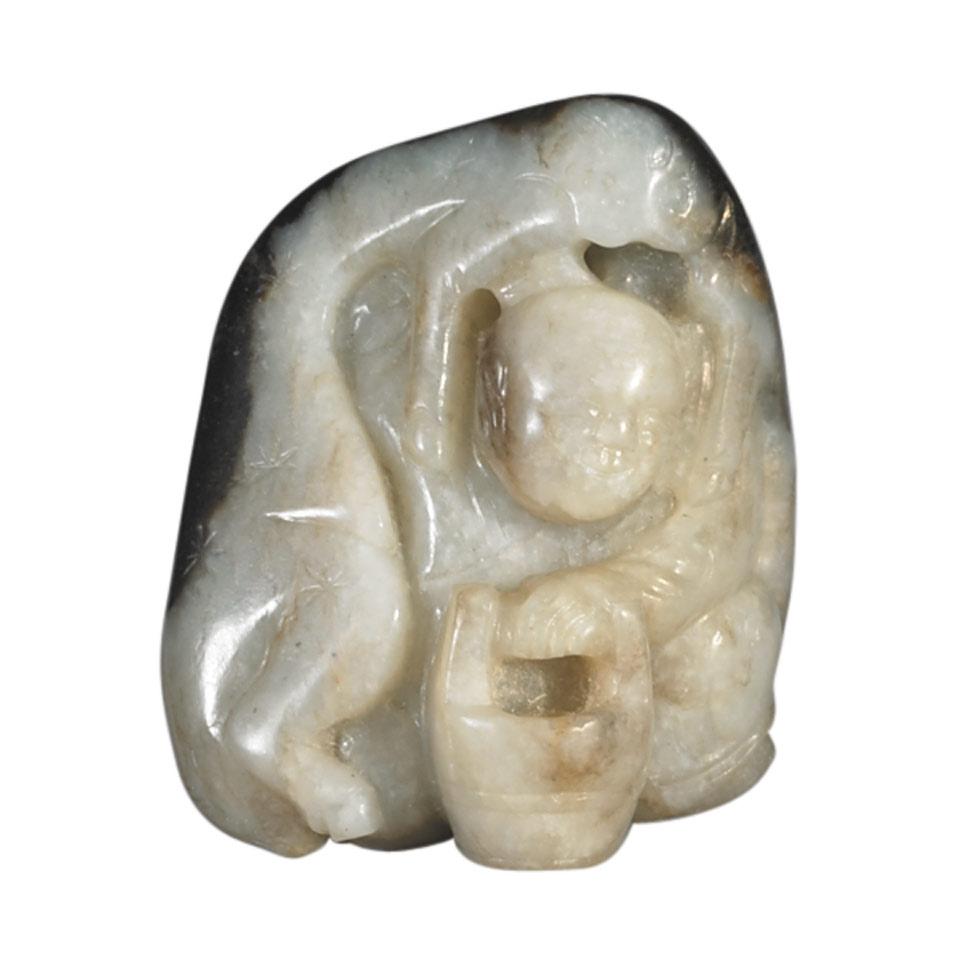 Mottled Grey Jade Pebble, Of Tan Zhi, Qing Dynasty, 17th/18th Century