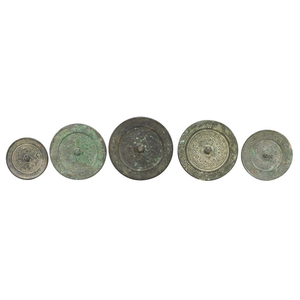 Five Bronze Mirrors, Han Dynasty (206 BC - 220 AD) or Earlier