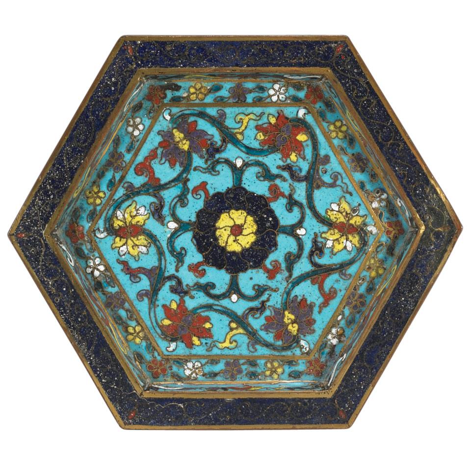 Cloisonné Enamel Hexagonal Dish, Qing Dynasty, 19th Century