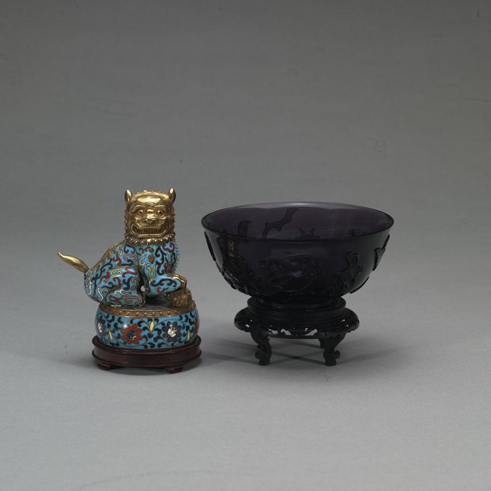 Peking Glass Bowl and Cloisonné Enamel Fu Lion Box