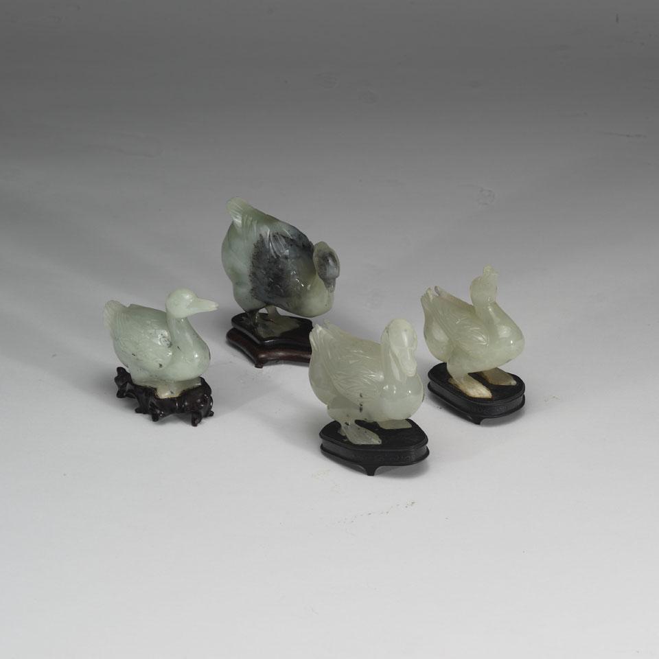 Four Hardstone Duck Carvings