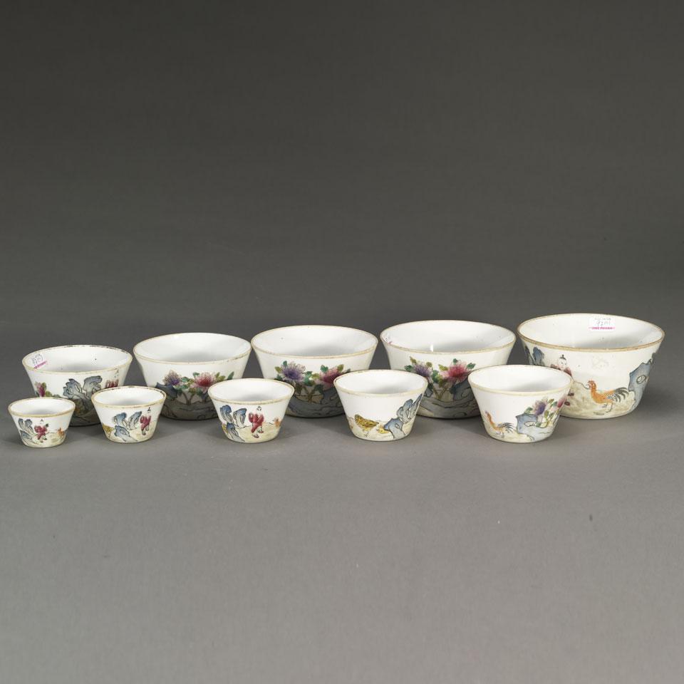 Set of Ten Famille Rose Nesting Cups, Daoguang Mark