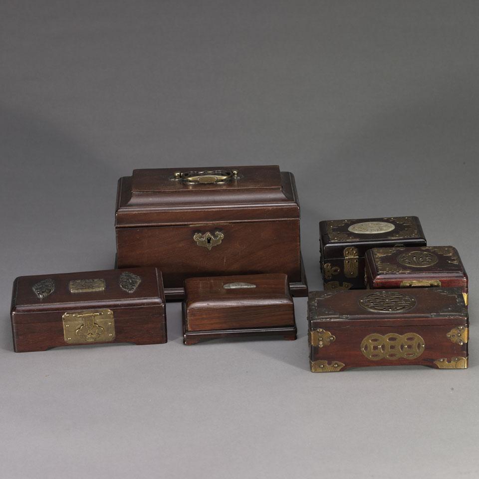 Three Small Huali Wood Box, Qing Dynasty, Circa 1900