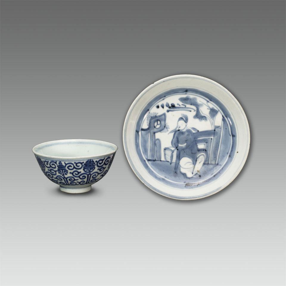 Two Blue and White Porcelain Wares, Transitional Period, 17th Century