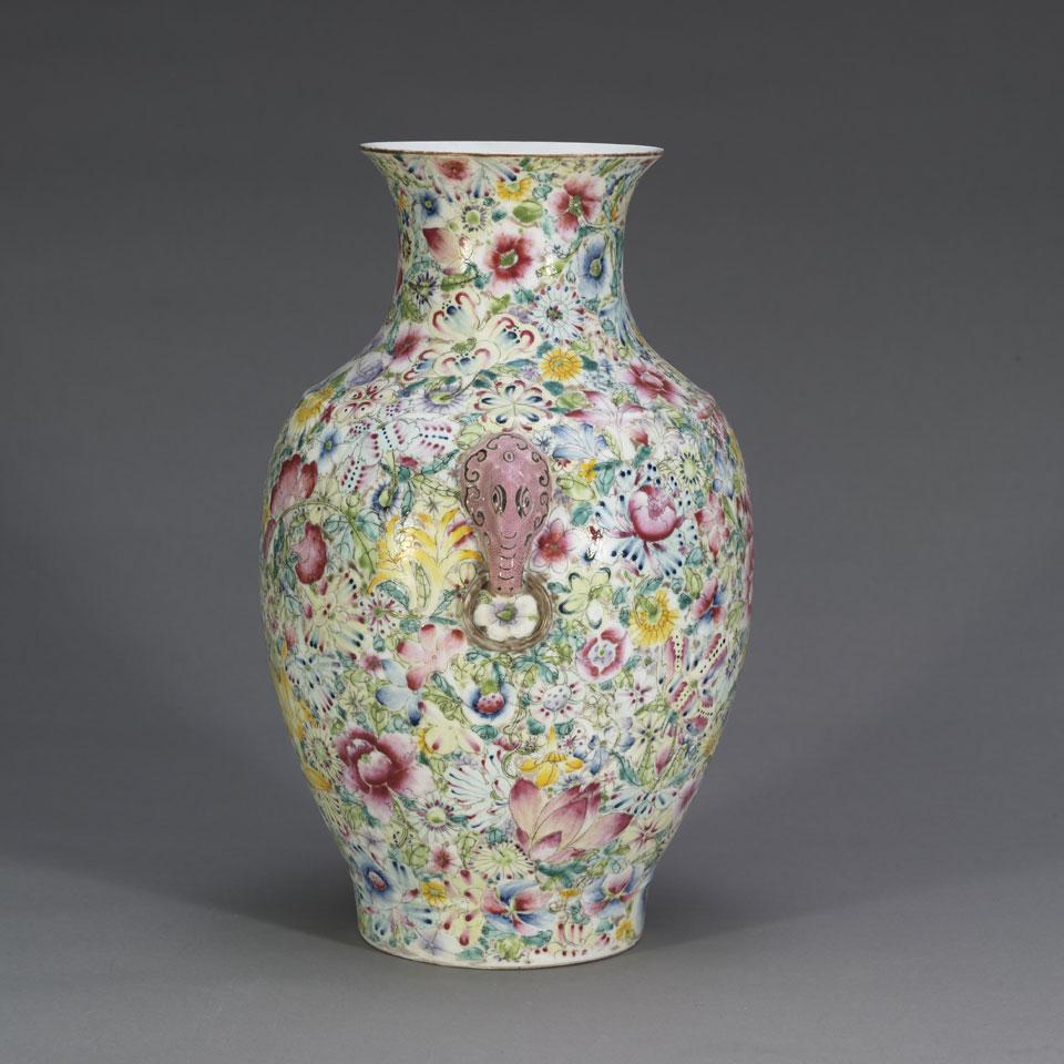 Famille Rose Millefleur Vase, Qianlong Mark