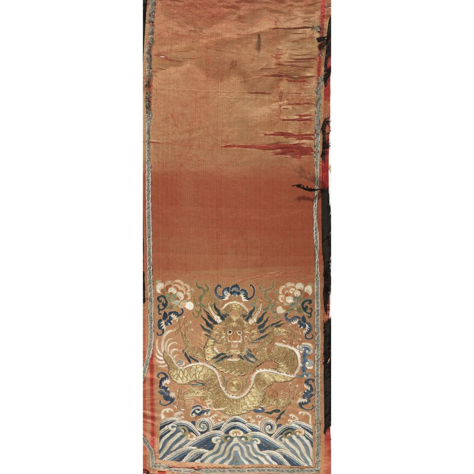 Pair of Silk Embroided Dragon Panels, Guangxu Period (1875-1908)