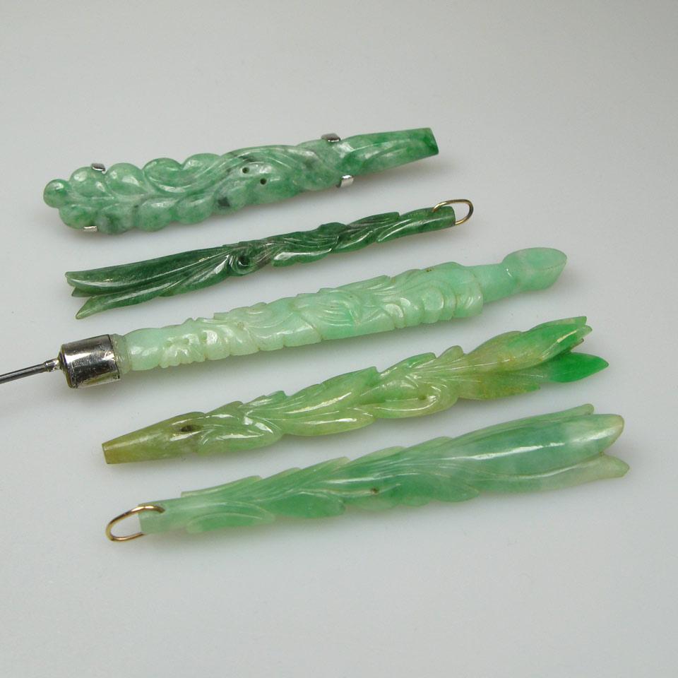 Metal And Carved Jadeite Hatpin And Brooch