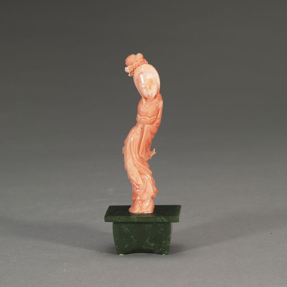 Coral Carved Figure of a Maiden