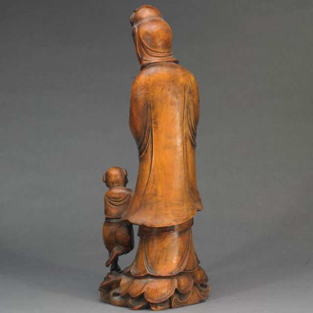 Pair of Wood Carved Figures of Guanyin
