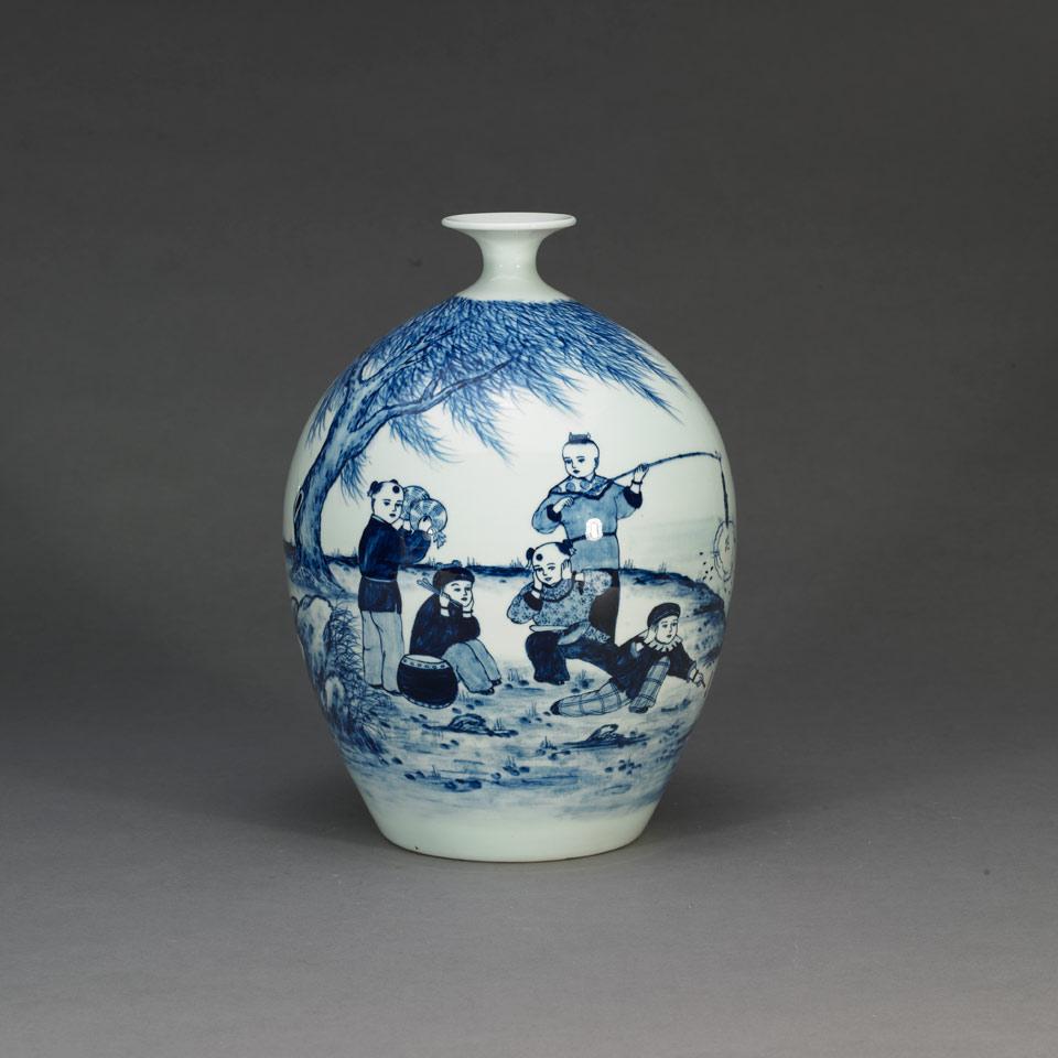 Blue and White ‘Boys’ Vase
