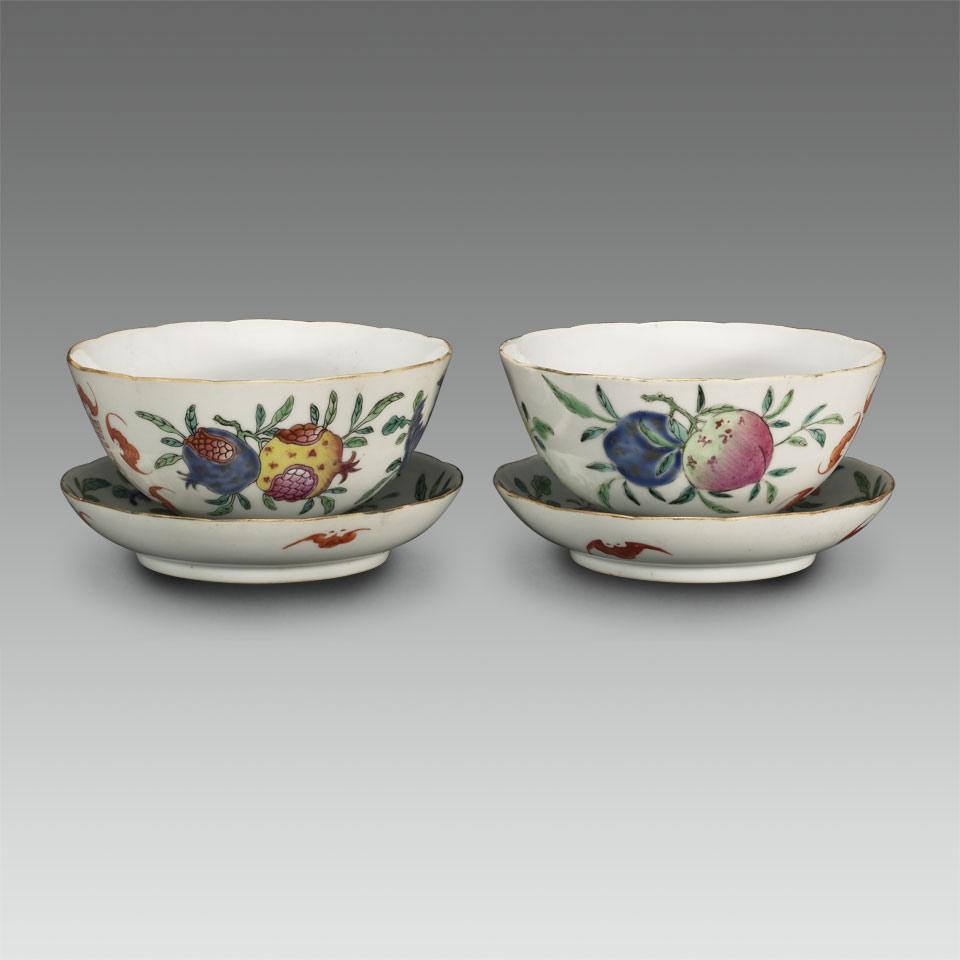 Pair of Famille Rose Bowls and Saucers, Qing Dynasty, Mid 19th Century