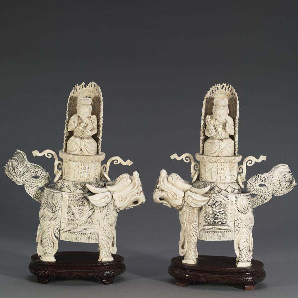 Pair of Ivory Gods on Mythical Beasts
